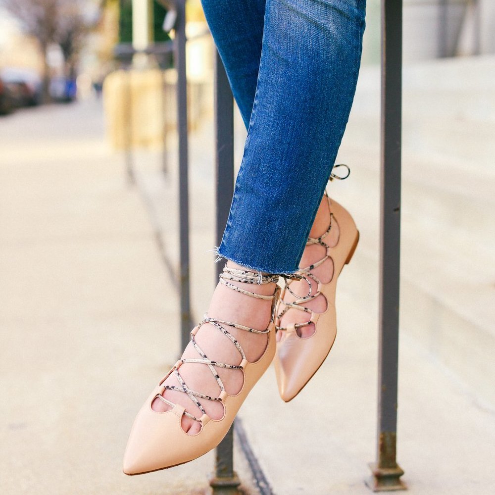 Coach | Women’s Justine Leather Lace Up Ballerina Flats | NWOT | Nude | 9
